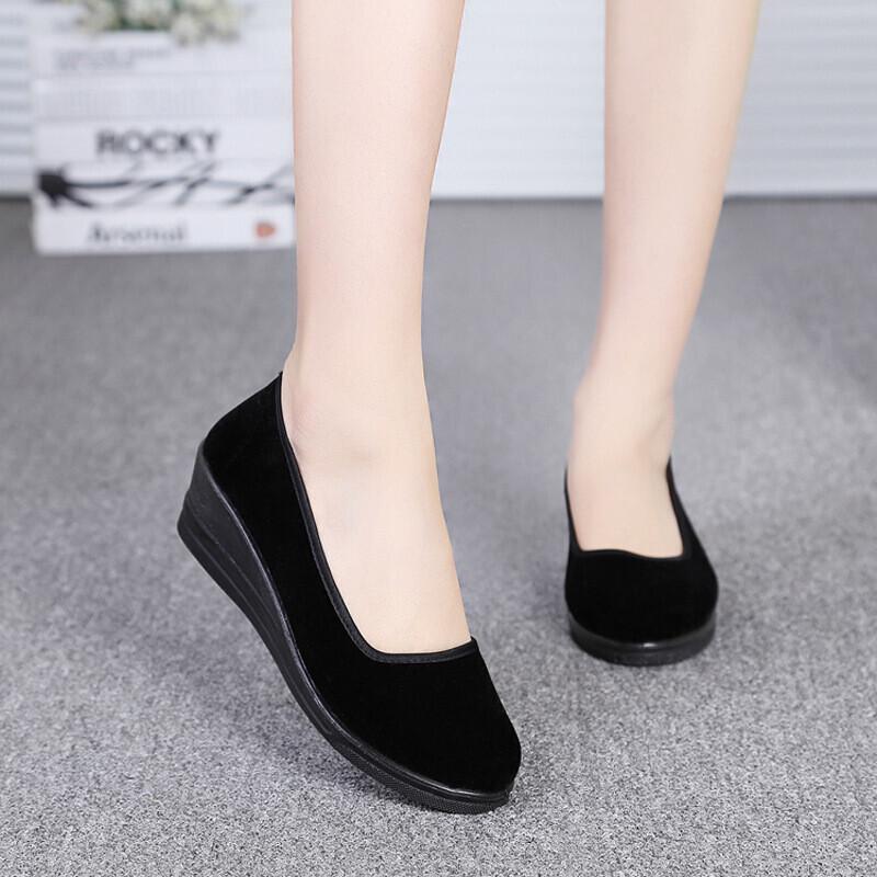 老北京布鞋高跟平绒圆口鞋舞蹈鞋饭店用鞋职场鞋黑色