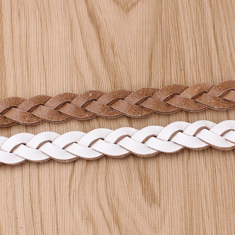 天天特价编织腰带女细头层牛皮百搭连衣裙打结装饰带麻花皮带白色 岸