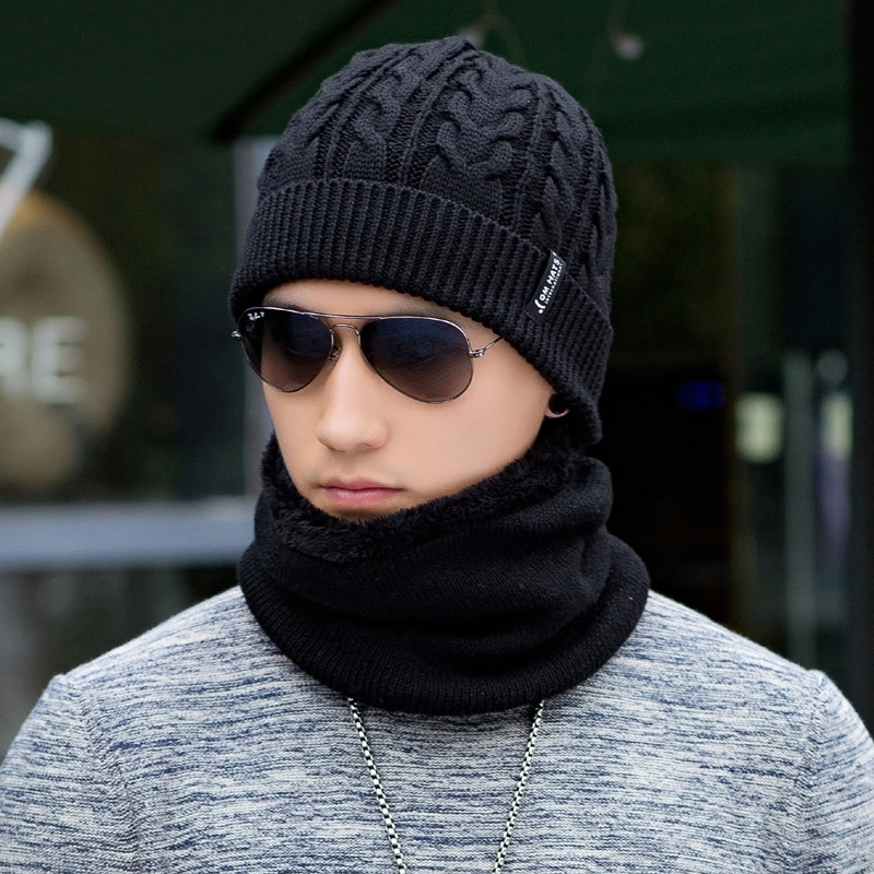 帽子男冬天韩版潮户外骑车护耳毛线帽羊毛针织加厚加绒骑行套头帽