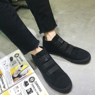 快手红人同款男鞋韩版潮鞋街拍帆布鞋男高帮鞋一脚蹬懒人休闲板鞋