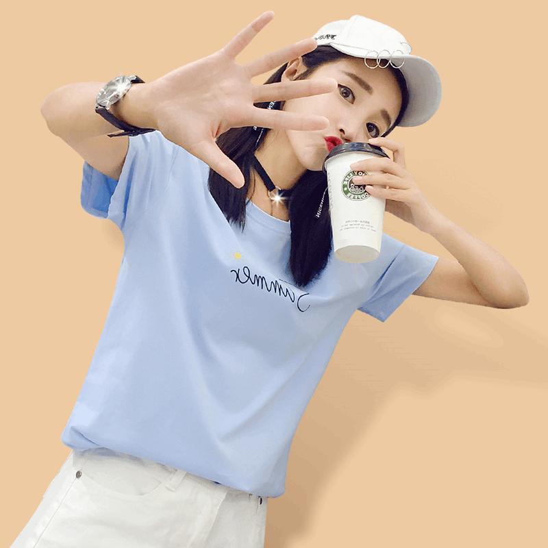 2017夏装新款衣服纯棉白色短袖t恤女宽松韩版韩范上衣时尚百搭潮