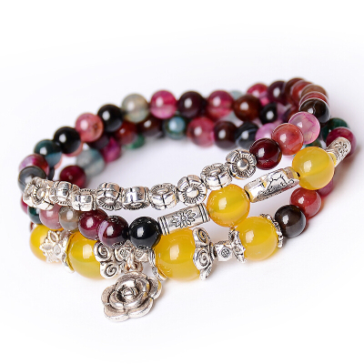 梦玉盈碧玺手链三圈多层女款泰银吊花时尚水晶玛瑙手串碧玺lv1七月七礼物送国检GTC证书其他宝石手链默认颜色