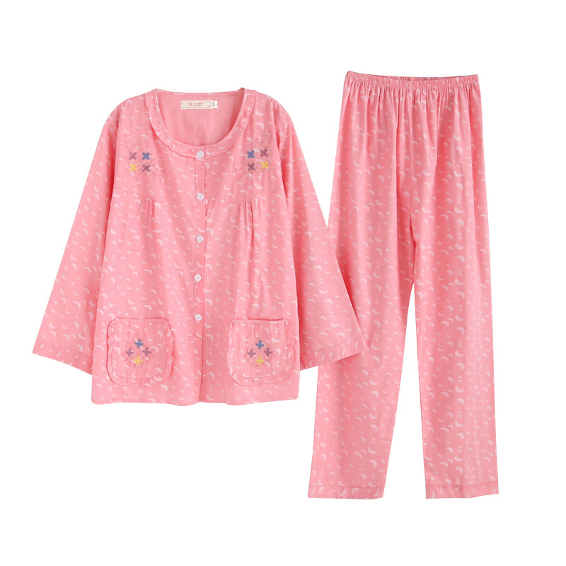 纯棉布睡衣女长袖长裤套装春秋纯棉家居服夏季梭织棉睡衣套衫薄款