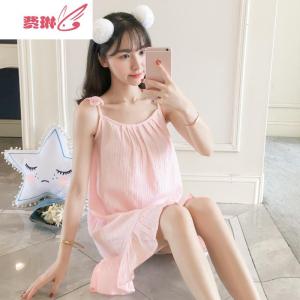 吊带睡裙女夏季薄款性感粉色睡衣短袖韩版学生可爱家居服 费琳