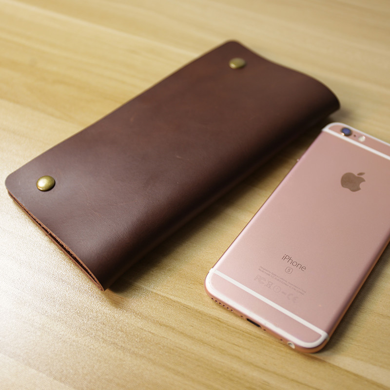 新款手机钱包男士长款薄款搭扣手拿包复古牛皮手机包简约皮包女