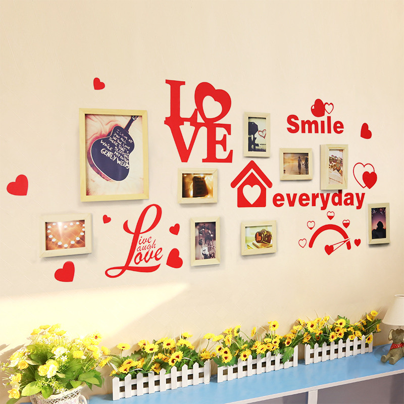 创意照片墙组合爱情墙贴实木相框挂墙客厅卧室背景墙装饰简约现代