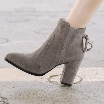 鞋匠定制秋冬新款粗跟短靴圆头百搭韩版单靴及裸靴子马丁靴女