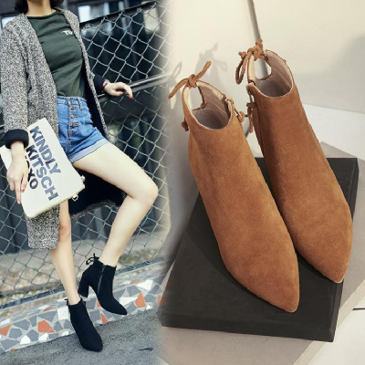 秋冬磨砂新款短靴欧洲站百搭高跟马丁靴女靴春秋单靴子