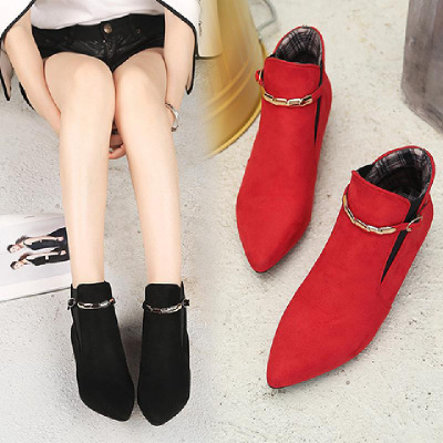 短靴女春秋单靴踝靴新款低跟小跟鞋尖头中跟磨砂切尔西靴女靴