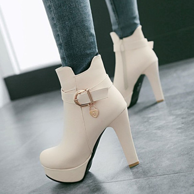 新款欧美罗马防水台高跟短靴女春秋季单靴及裸靴冬季时尚靴子