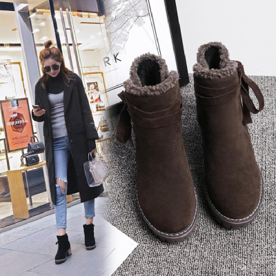 秋冬季新款棉鞋加绒保暖中粗跟马丁靴短靴雪地棉靴40大码41女鞋43