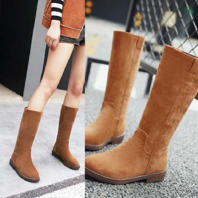 秋冬季新款女靴舒适低跟平底中筒靴学院高筒靴休闲百搭雪地靴