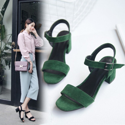 夏季新款韩版凉鞋女露趾防水台绒面女鞋百搭高跟鞋粗跟33大码