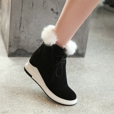 雪地靴韩版潮时尚兔毛内增高中跟系带马丁靴冬短靴学生女鞋子