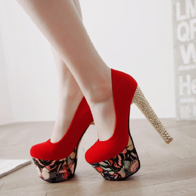 欧美超高跟单鞋女模特走秀夜店15cm黑色防水台粗跟恨天高女鞋子