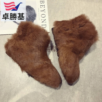 女鞋真兔毛毛靴韩版加绒雪地靴皮草短靴子厚绒短筒靴保暖女靴潮靴