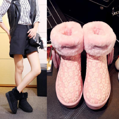 冬季新款大号女鞋40-43牛皮平底圆头保暖舒适平跟大码雪地靴4142