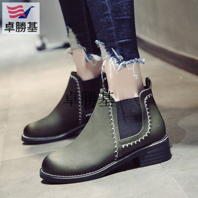 二棉鞋女冬季新款韩版百搭学生中跟女靴子圆头粗跟切尔西短靴