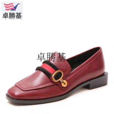 韩版冬季单鞋女皮带扣方头粗跟高跟鞋女复古英伦学生加绒女鞋