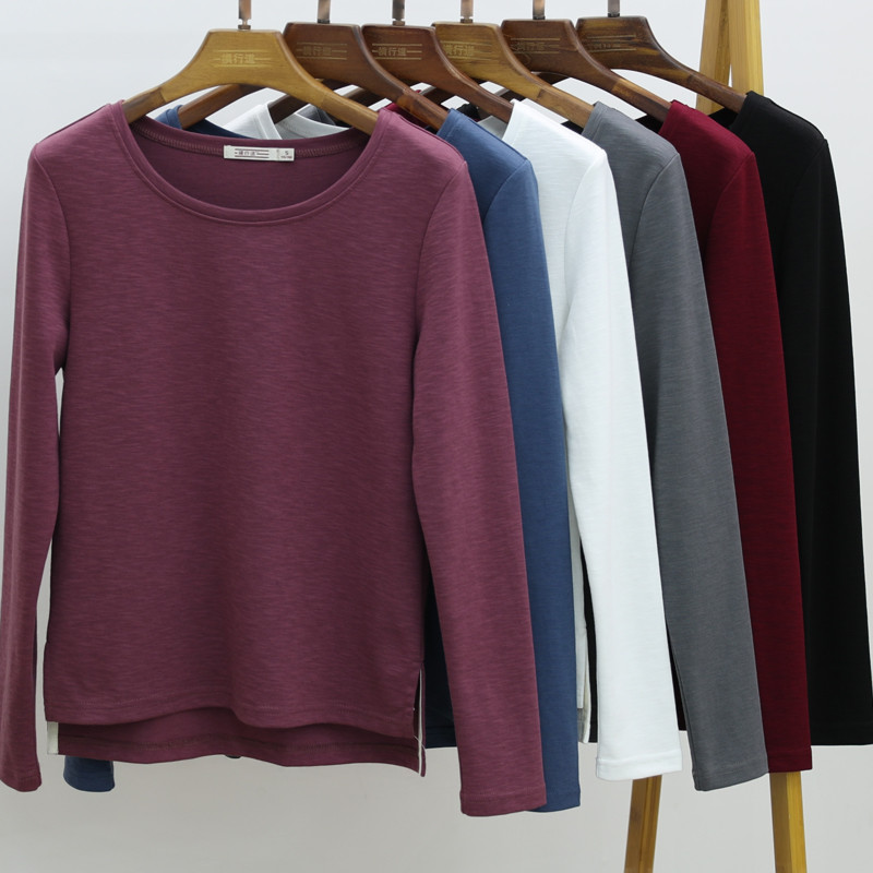 17打底衫女秋冬竹节棉t恤妈妈装长袖女装宽松纯棉中年女士上衣服