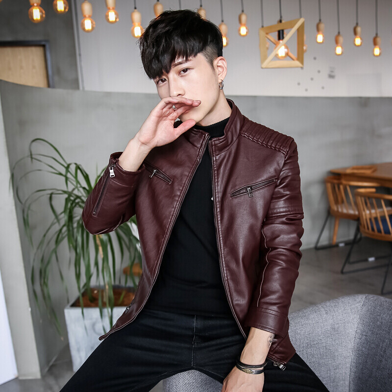家花公子优衣皮夹克男薄款秋季机车韩版pu皮衣男青年帅气休闲外套男s