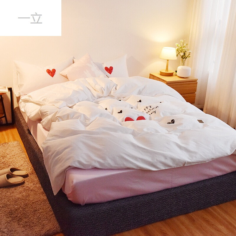韩国爱心贴布绣全棉四件套肤创意60支贡缎床单床上用品