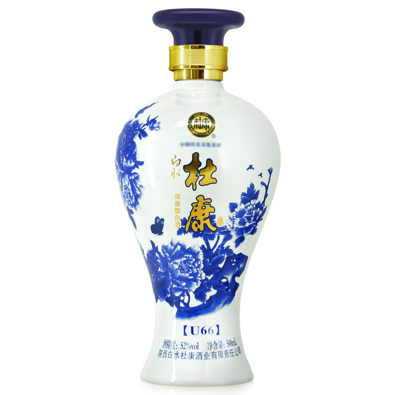 52度 陕西白水杜康 u66 青花瓷500ml 整箱装白酒 浓香型白酒 送礼袋