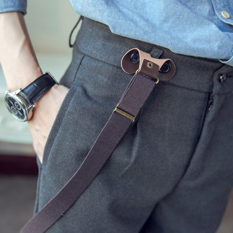 新款冬季厚款宽松英伦裤哈伦裤青年修身休闲西裤背带裤男士小脚韩版潮