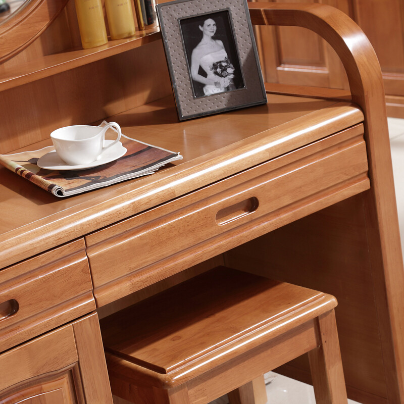 梳妆台简约现代卧室家具化妆台组装中式梳妆柜子简易化妆桌子柚木色