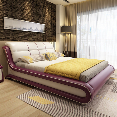 法派克 1.8米真皮床皮床双人床1.5米床单人床 简约现代软床皮床卧室家具双人床真皮床【颜色备注】