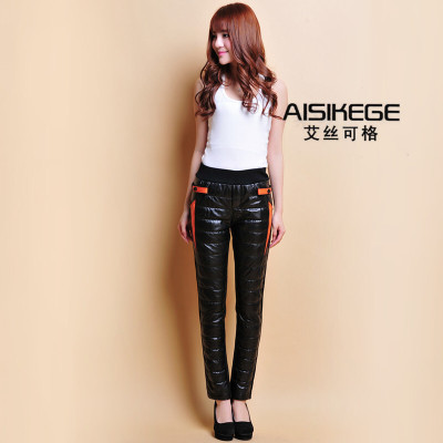 绵羊皮真皮羽绒裤女真皮裤子保暖长裤紧身显瘦真皮裤外穿黑色