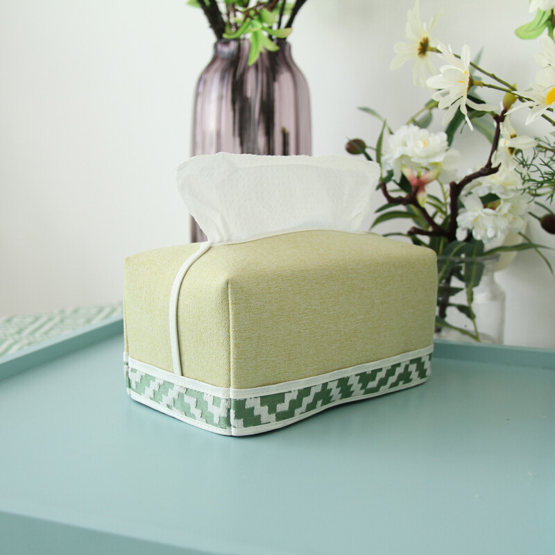 纸巾盒格子图案棉麻布艺长方形可水洗家用桌面茶几抽纸盒