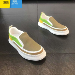 聚范男鞋夏季透气2024新款帆布鞋男款潮流百搭厚底板鞋一脚蹬休闲潮鞋