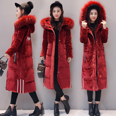 版欧洲站过膝外金丝绒韩 羽绒服女中长款2018新款时尚加厚大毛 领