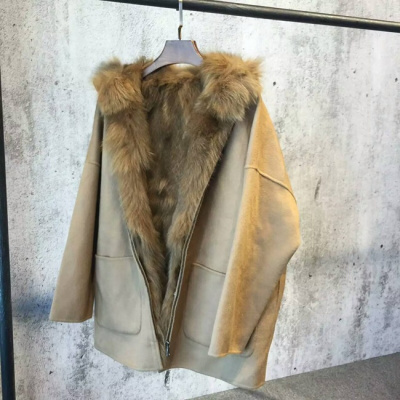 2017秋狐狸毛马甲双面羊毛呢外套女一衣四穿真皮皮衣皮草粉色均码