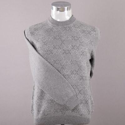 羊绒衫男加厚圆领保暖提花格子毛衣男士冬装时尚羊毛衫