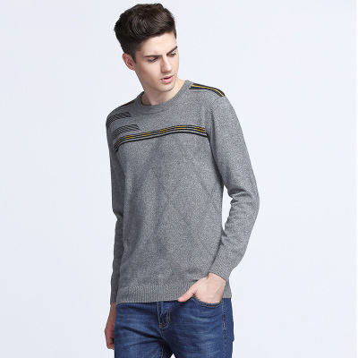 秋冬新款男士羊绒衫套头圆领横条纹毛衣羊毛衫加厚保暖