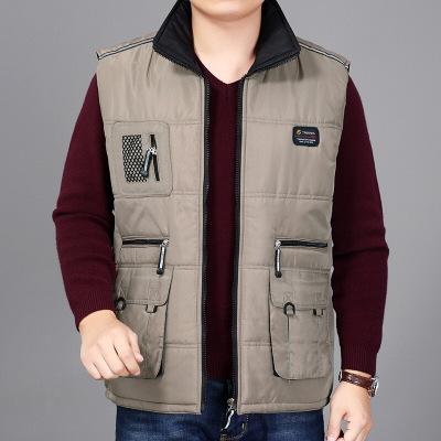 秋冬中老年男装夹棉男大码宽松爸爸装马夹保暖背心冬