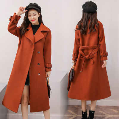 毛呢外套女中长款韩版2017冬新款单排扣呢子大衣