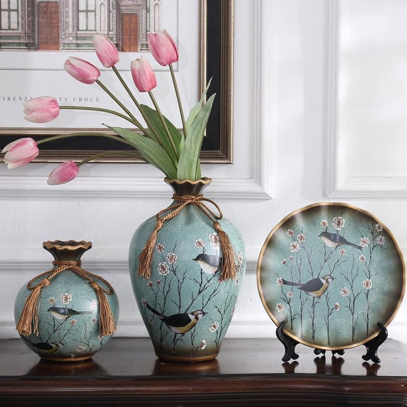 美式乡村陶瓷花瓶摆件欧式田园复古装饰客厅家用家居装饰品