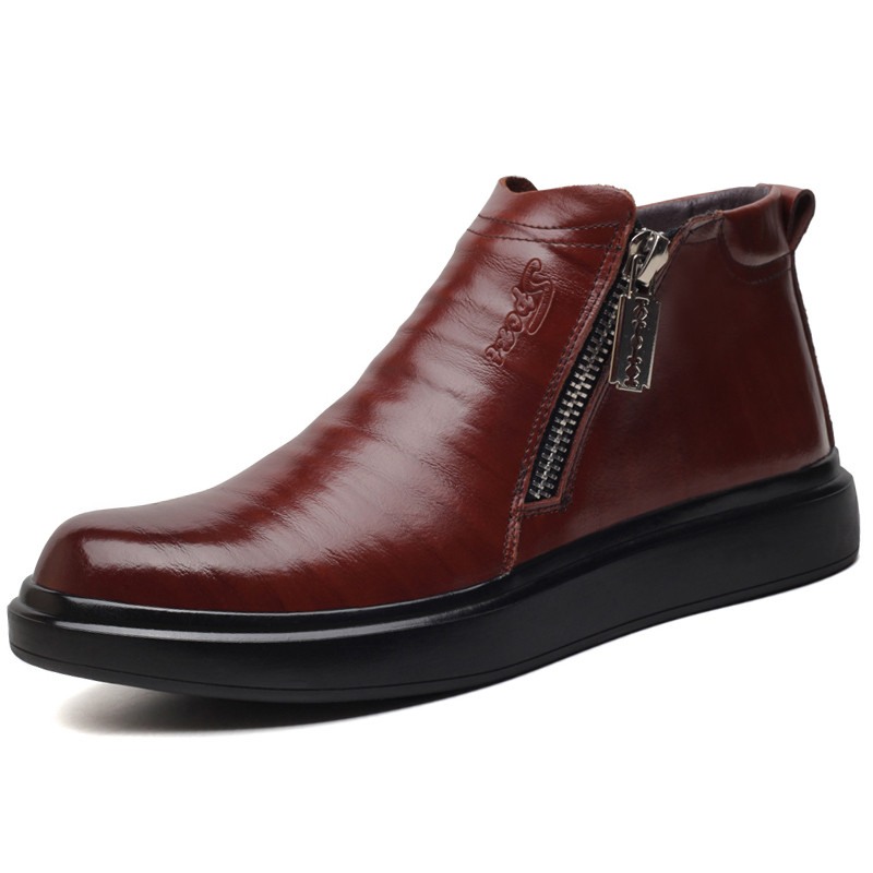 男士羊毛冬棉鞋真皮保暖商务休闲高帮棉皮鞋皮毛一体男鞋