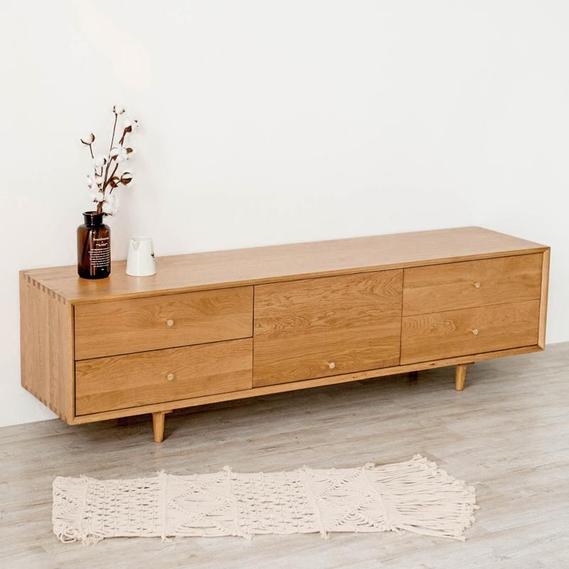 简约北欧白橡木全实木电视柜日式原木小户型客厅家具1.8米视听柜