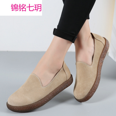 锦铭七玥春秋季软底平底豆豆单鞋女圆头妈妈防滑孕妇鞋休闲复古套脚懒人鞋