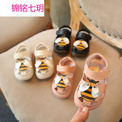 锦铭七玥婴儿鞋子 可爱小蜜蜂女童半凉鞋 2018年春夏新款儿童学步鞋