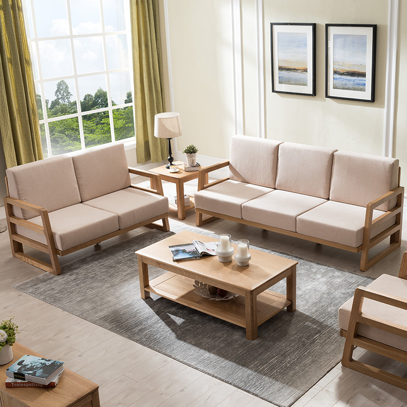 纯实木三人沙发白橡木沙发小户型实木沙发 北欧简约家具