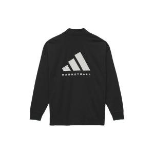 adidas SS23 Chapter 03系列美式复古品牌字母印花针织立领纯色圆领长袖T恤男女同款黑色5514148