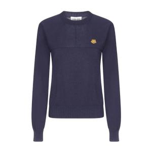高田贤三(Kenzo)海军蓝刺绣针织套衫女款圆领长袖棉质舒适百搭运