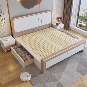 宜木雅居 北欧实木床白色现代简约1.8米主卧双人床1.5米轻奢储物收纳婚床