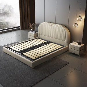 宜木雅居 网红主卧大床1.8米现代简约轻奢极简卧室床女生皮床法式奶油风床
