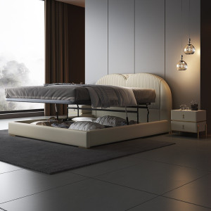 宜木雅居 网红主卧大床1.8米现代简约轻奢极简卧室床女生皮床法式奶油风床